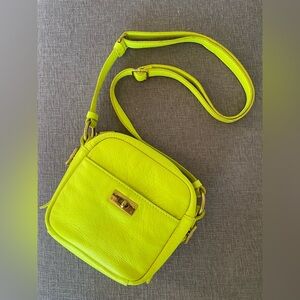 J.Crew Leather Crossbody Bag Purse Neon Yellow Gold Hardware